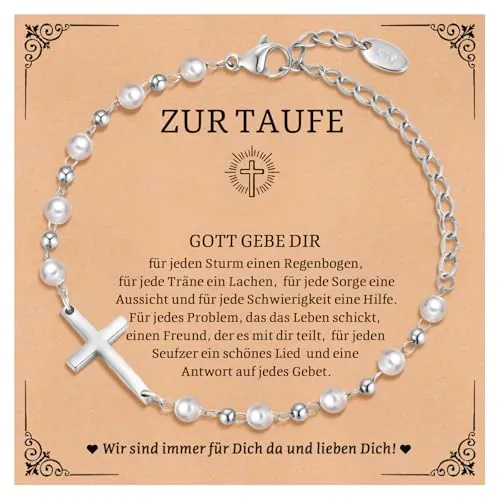 Regalos de comunión para niñas pulsera de cruz - pulseras de perlas con cruz para niños, pulsera infantil para confirmación, nacimiento, bautizo, primera comunión, confirmación, regalos para niñas y