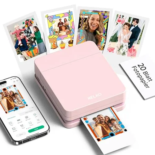 Nelko PP01 Impresora Fotos Movila, Mini Impresora Portátil a Color, Impresora Instantánea de Pegatinas para Smartphones iOS/Android con App de Edición, Rosa