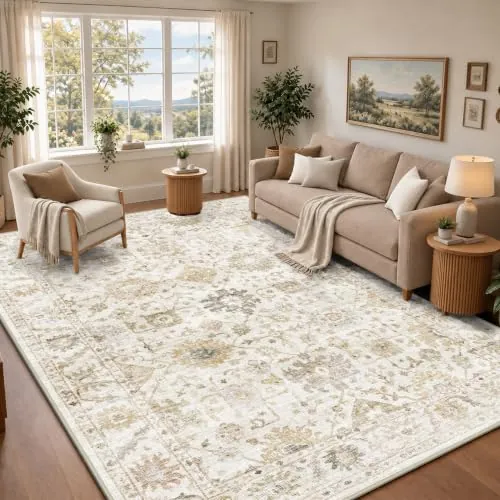 Capslpad Alfombra vintage para salón, 160 x 230 cm, lavable, color beige