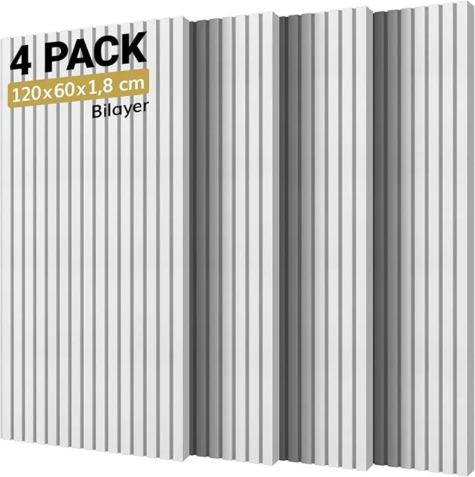 TONOR Pack 4 Paneles Espuma Aislante Acústicos, 120x60x1.8cm Valido para Grandes Azulejos Insonorizacion, Reducción de Ruido, Sonido, Hogar, Podcast, Estudios Grabación, Oficinas, Decoración, Blanco