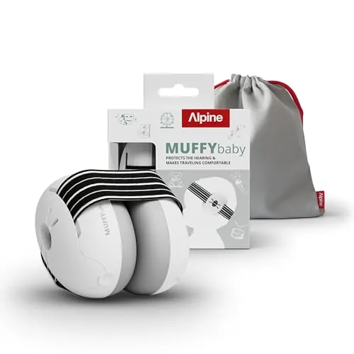 Alpine Muffy Baby - Cascos antiruido para bebés y niños pequeños hasta 36 meses - Protectores auditivos para niños y bebés - Cómodas orejeras evitan daños auditivos con banda antideslizante - Negro