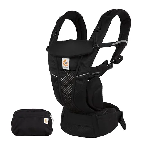 Ergobaby Mochila portabebé Omni Breeze recién nacidos desde su nacimiento hasta que pesan 20kg, portabebé ergonómica de Malla SoftFlex, 4 posiciones para transportar, Onyx Black