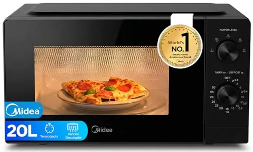 Midea Microondas 20 litros y 700 W de potencia | Microwave | Horno Microondas Negro de Sobremesa con Plato Giratorio, Función Descongelación, 5 Niveles de Potencia, Temporizador | Microondas sin grill