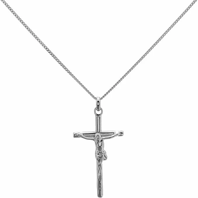 Gran cruz de Jesús, 4 cm, colgante y cadena en plata maciza, sellada, 925, talla hombre 50 cm, 55 cm, 60 cm, con estuche.