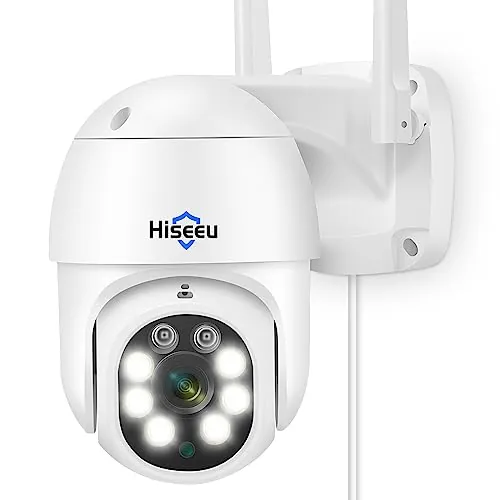 Hiseeu 5MP Cámara Vigilancia WiFi Exterior, PTZ, Seguimiento Auto