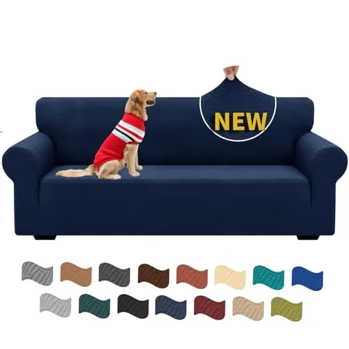 XINEAGE Funda de Sofá 3 Plazas, Fundas Sofa Elasticas para Salón, Fundas de Sofa Ajustables, Funda de Sofá Jacquard para Perros/Mascotas, Protector Sofa Antideslizante (3 Plazas, Azul Marino)