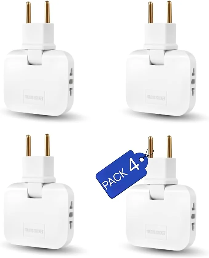 【Pack de 1-2 - 3 y 4 】 Ladron enchufes Plano | Enchufe Plano Pared extraplano de 3 Tomas Giratorio 180º | ladrón Enchufe | enchufes Planos detras Muebles | ladron Enchufe | Ladrones para enchufes