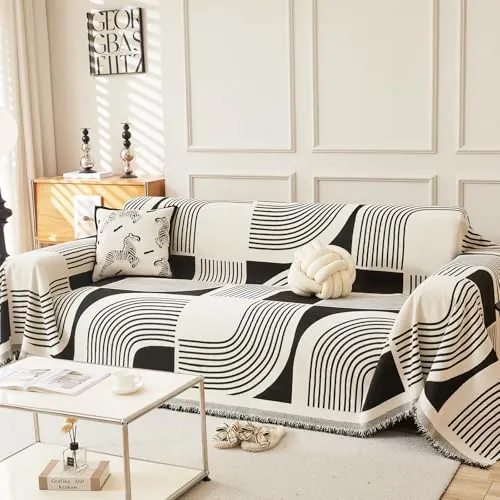 WEYOND Funda de Sofá 3 Plazas, Cubre Sofá, Sofa Cover, 230 x 340 cm, Negro | Antideslizante y Antimanchas, Boho, Protector de Sofá para Gatos y Perros, Manta Multiusos para Sofás de 1/2/3/4 Plazas