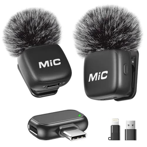 Micrófono Lavalier Inalámbrico 2 en 1 para iPhone y Android, Pack 2
