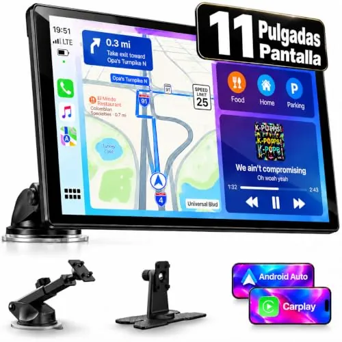 LAMTTO Pantalla Carplay Coche 11 Pulgadas 2026 Upgrade Apple Car Play & Android Auto Inalámbrico,Pantalla Táctil Portátil Radio Coche con Bluetooth,Airplay,Mirror Link,FM,AUX,Siri,Mapa Navegación