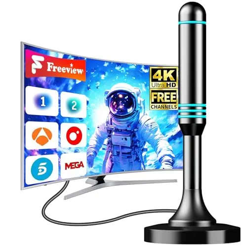 Antena TV Interior Potente para Smart TV – Antena TDT Digital HD 4K/1080P de Largo Alcance, Base Magnética Fuerte, Compatible DVB-T2/DVB-T, Recepción Estable, Fácil Instalación