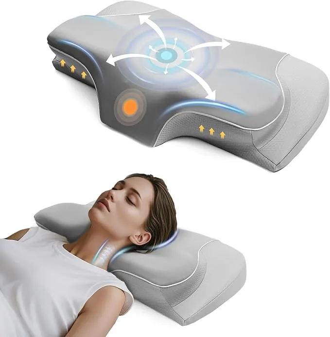 Almohada Cervicales y Cuello Viscoelástica - Almohada Ergonómica y Ortopédica de Espuma con Memoria para Aliviar el Dolor, Ideal para Dormir de Lado o Boca Arriba, Funda Transpirable Lavable