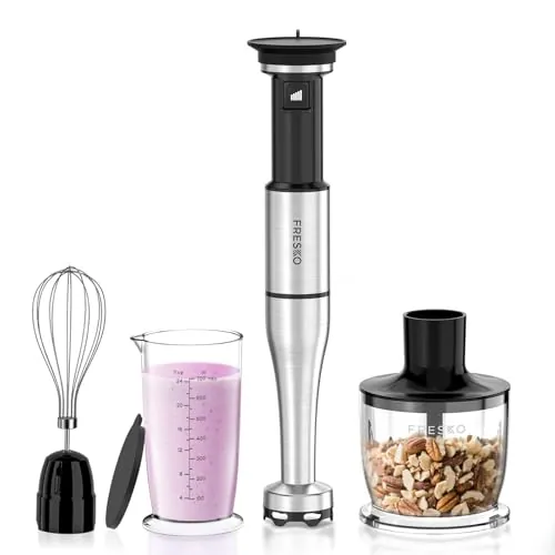 FRESKO Batidora de Mano 4 en 1, 1000W Minipimer, Velocidad Graduable | Acero Inoxidable con Protector para Ollas, Batidora para Alimentos de Bebé, Sopas, Smoothies, Purés, Salsas, H9
