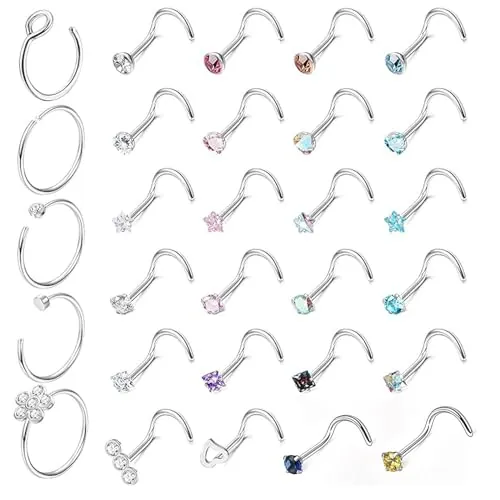 Eniyou Piercing de Nariz de Acero Quirúrgico 29 Piezas - Pendientes y Pirsins para Hombres y Mujeres