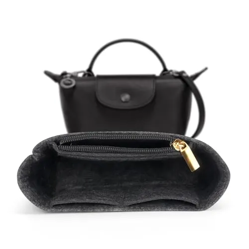 ZOLGINAH Organizador de bolsos para Longchamp Le Pliage, organizador de bolsos de fieltro con bolsillos multifuncionales, gran capacidad, Gris Oscuro Mini