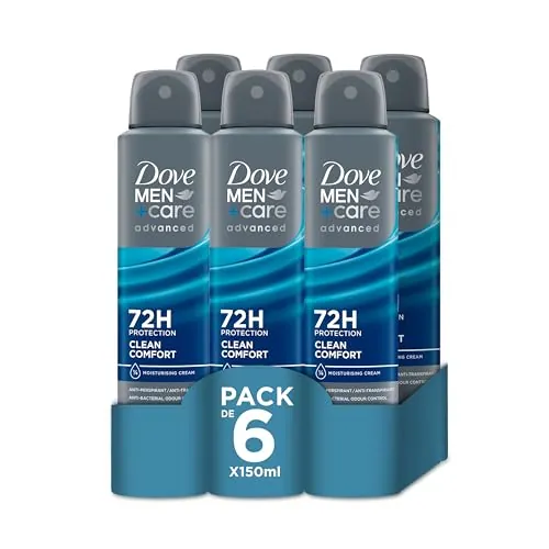 Dove Men +Care Aerosol Para Hombre Clean Comfort 72 h, 150 ML, pack de 6 Unidades,