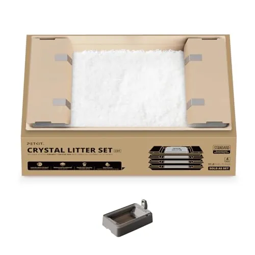 PETKIT Set de Arena Cristalina para Gatos, para PUROBOT Crystal Duo Arenero Gatos Autolimpiable, Recogida Dual de Residuos, Bandeja Reemplazable, Control de Olores, Absorbencia Superior, 4 Piezas