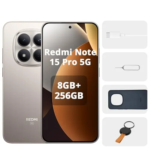 XIAOMI REDMI Note 15 Pro 5G - Smartphone de 8+256GB, Pantalla de 6,83" 1.5K AMOLED, MediaTek Dimensity 7400-Ultra, cámara de 200MP, batería de 6580 mAh, Titanio Color