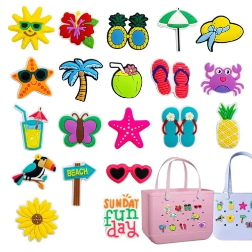 Abalorio de playa para bolso de mano, 20 accesorios de bolsa de playa de verano, adornos desmontables de PVC, decoración de moda para mujeres, niñas, mamá, novia, Refer to description, Cloruro de