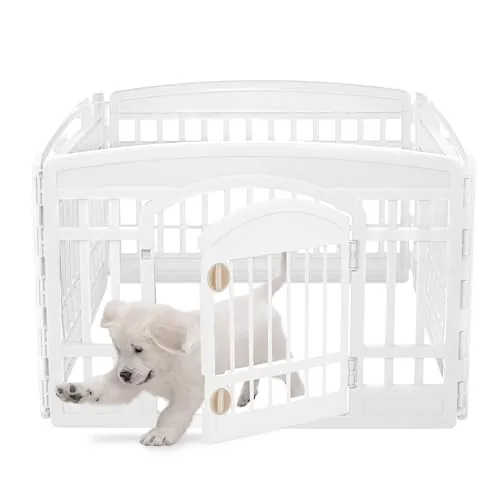 Iris Ohyama Parque para Perros con 4 Paneles, H60cm, Blanco, Puerta Cerradura, Jaula Gatos, Vallas, Corralito, para para Interiores, Exteriores, Conejo, Cercado, Corral Perro, CI-604E WD