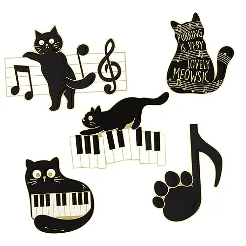 Healvian Broches de Gato y Notas Musicales Esmaltados Aleación Duradera Juego de 5 Pines Kawaii para Mujer Pins para Ropa y Mochilas Accesorios de Moda Divertidos y Coloridos