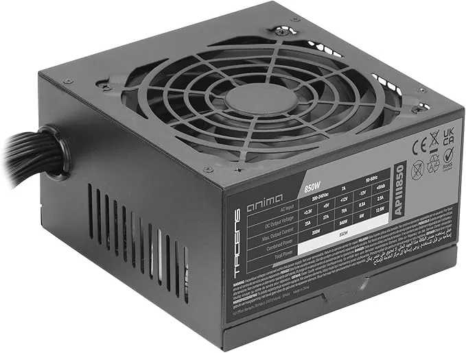 TACENS ANIMA APIII850, Fuente de Alimentación ATX 850W, Tecnologías SMD y DC-DC, 85% Eficiencia 12V, Ventilador Ultra-silencioso 12cm, Condensadores Japoneses 105º, Cables de Fibra de Carbono, Negro