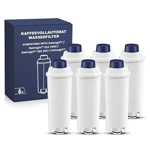 Mutital 6 filtros de agua para cafeteras automáticas DeLonghi con descalcificador de carbón activo Filtros Delonghi para series De'Longhi ECAM, ETAM, EC, BC, Repuesto DLSC002, SER3017 y 5513292811