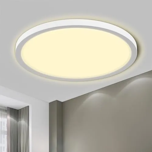 LQWELL® Lámpara de Techo LED Lámpara de Techo, IP44 Lámpara de Baño Impermeable Redonda Plana 18W 3000K 1980LM Delgada para Sala de Estar Baño Dormitorio Cocina Pasillo Sótano Oficina, 220 * 24mm
