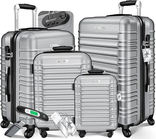 KESSER® Set de 4 Maletas rígidas, Juego Maleta Trolley Incl. báscula de Equipaje + Etiqueta de Equipaje Maleta rodante Cerradura 4 Ruedas ABS Carcasa rígida asa telescópica S-M-L-XL