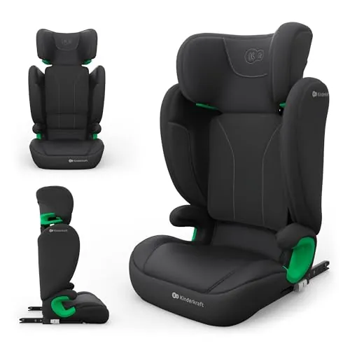 Kinderkraft JUNIOR FIX 2 PRO silla de coche 100-150 cm (3,5-12 años), ISOFIX + cinturón, reposacabezas ajustable, guiados de cinturón, H-GUARD, SPS, AIR FLOW transpirable, Negro
