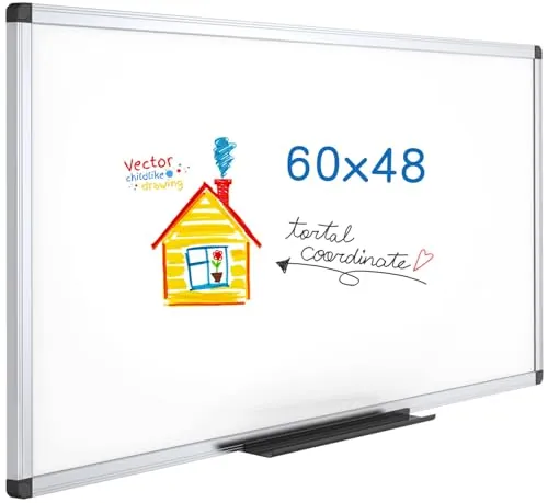 VIZ-PRO Pizarra blanca grande 150 x 120 cm, magnética con marco de aluminio, ideal para oficina, escuela y hogar