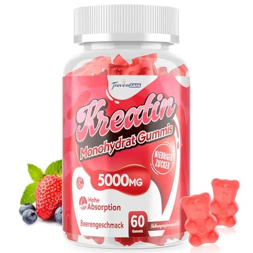Creatine Gummies Complex 5000 mg por Porción, Fórmula 5 en 1 con Taurina y Vitamina B6, Monohidrato de Creatina Masticable para Hombres y Mujeres, Sabor a Frutos Rojos