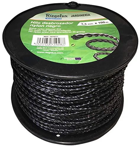 Riegolux 107677 Hilo Desbrozadora Nylon Helicoidal, Negro, 3.3 mm x 100 m