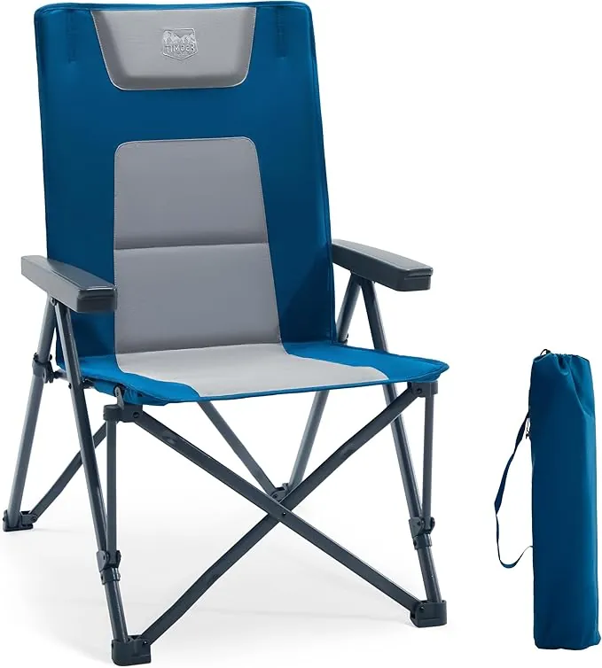 TIMBER RIDGE Silla de camping plegable de 260 kg, respaldo alto ajustable en 4 posiciones silla plegable acolchada, respaldo alto con bolsa de transporte silla de camping para jardín, balcón, caravana