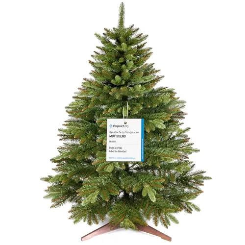 Árbol de Navidad Artificial Premium 90cm – Ramas Densas y Realistas, con Soporte de Madera y Bolsa de Almacenamiento – Arbol Navidad Artificial de Pure Living