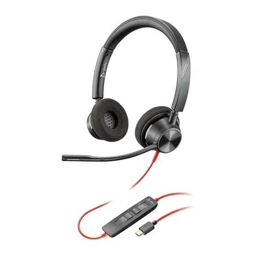 Auricular Poly Blackwire 3320 con cable - Brazo de micrófono flexible - Estéreo de alta fidelidad - Se conecta a PC/Mac a través de USB-C o USB-A - Funciona con Teams/Zoom