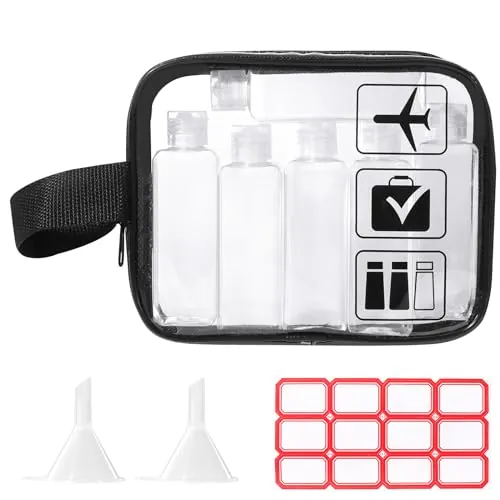 Diboniur Neceser de Viaje con 6 Botellas de Viaje Vacía de 100 ml, 1 Bolsa de Vuelo y 2 Embudos Pequeños, Kit de Viaje para Champú, Crema, Loción, Aprobado por la TSA