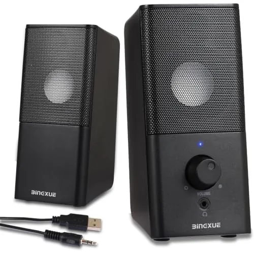 Bingxue Altavoz de Escritorio clásico h21, estéreo Completo, Fuente de alimentación USB, Altavoz de Juego Multimedia de Pantalla de Ordenador de 3,5 mm (Negro)