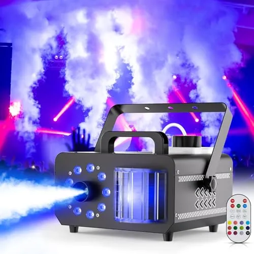 Máquina de Humo 1200W Máquina de Niebla con Control Remoto, 9 LED RGB Efectos de Luz Haz de Discoteca Fog Machine Portátil Estroboscópica 14 Colores para DJ Halloween Bodas Navidad Escenarios