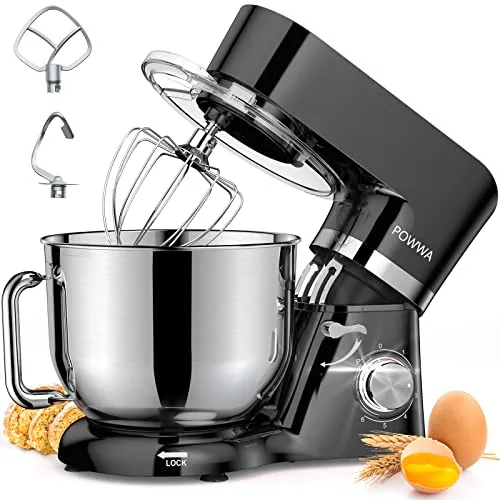 Batidora Amasadora, POWWA Amasadora de Pan Repostería 1500W, 6 Velocidades con Pulso, Potente y Bajo Ruido, Robot de Cocina Amasador Multifuncional, Bol de Acero Inoxidable 5.5 L Capacidad