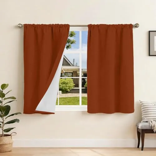 Runyéla Cortinas Opacas 100% Cortinas para Salon y Dormitorio 2 Piezas 90x120 CM, Terracota Cortinas Termicas Aislantes Frio y Calor Cortinas para Riel