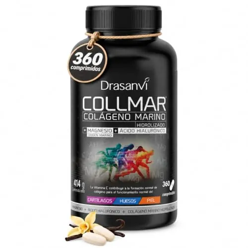 Colageno Drasanvi Collmar Hidrolizado Marino Con Acido Hialuronico Magnesio | Cuida Cartilagos, Huesos Y Piel, Con Vitamina C Natural - Colageno Marino Hidrolizado En Comprimidos Sabor Vainilla, 360 Comp