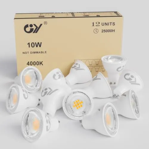 GY 12 bombillas LED GU10, 10 vatios (equivalente a 100 vatios), 1100 lúmenes, 6500K blanco frio, se pueden usar para iluminación de inundación amplia integrada, listada en CE, No regulable