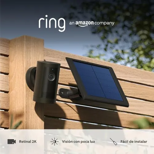 Ring | Cámara exterior Plus solar (Outdoor Camera Plus última generación) | Vídeo 2K de gran angular | Cámara inalámbrica exterior | Prueba gratuita de 30 días del plan de suscripción Ring