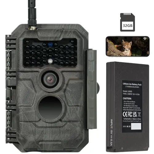 GardePro E6P MAX Cámara de Caza, WiFi, Batería Recargable 8000mAh, Tarjeta SD Incorporada, 64MP 1296P, Camara Fototrampeo con Visión Nocturna, Amplio Campo de Visión de 110°