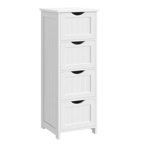 WOLTU Armario de Baño, Mueble Auxiliar Baño, con 4 cajones, Cajonera Baño Estrecha, para Espacios Pequeño, 30 x 30 x 82 cm, Sala de Estar, Dormitorio, Cocina, Estilo Moderno, Blanco BZS07ws