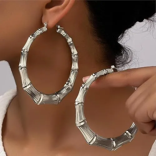 Pendientes de aro de bambú dorado para mujer, moda de los años 80 y 90, joyas, aros grandes, regalos de fiesta para mujer, Mediano, Latón, Sin piedra preciosa