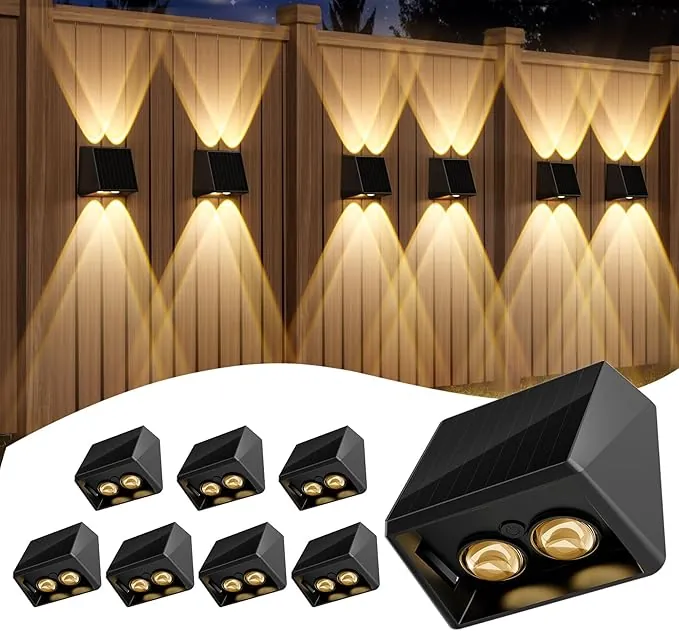 Quntis Aplique Solar Exterior Pared 8 Piezas, Blanco Cálido y Rgb Luces Solares Led Exterior Jardin Pared IP65 Impermeable con 13 Modos para Jardín, Porche, Garaje