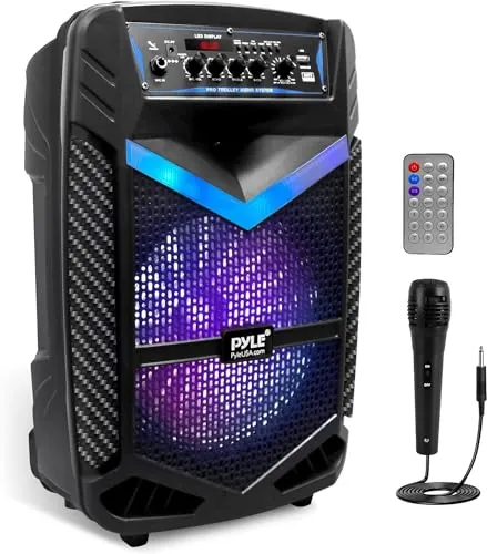 Pyle sistema de altavoces, PA, 600W, Bluetooth, portatil, recargable, exteriores, subwoofer de 10”, Tweeter de 1”, función de grabación, micrófono, luces de fiesta, Radio USB/SD