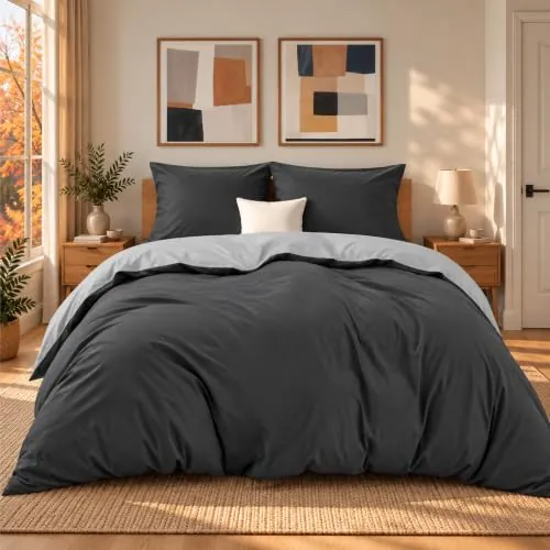 Dreamzie - Funda Nórdica 240x220 + 2 Fundas de Almohada 50x70 | Gris oscuro/Gris claro · Reversible · Microfibra Ultra Suave · 3 Piezas · Cierre de Cremallera · OEKO-TEX